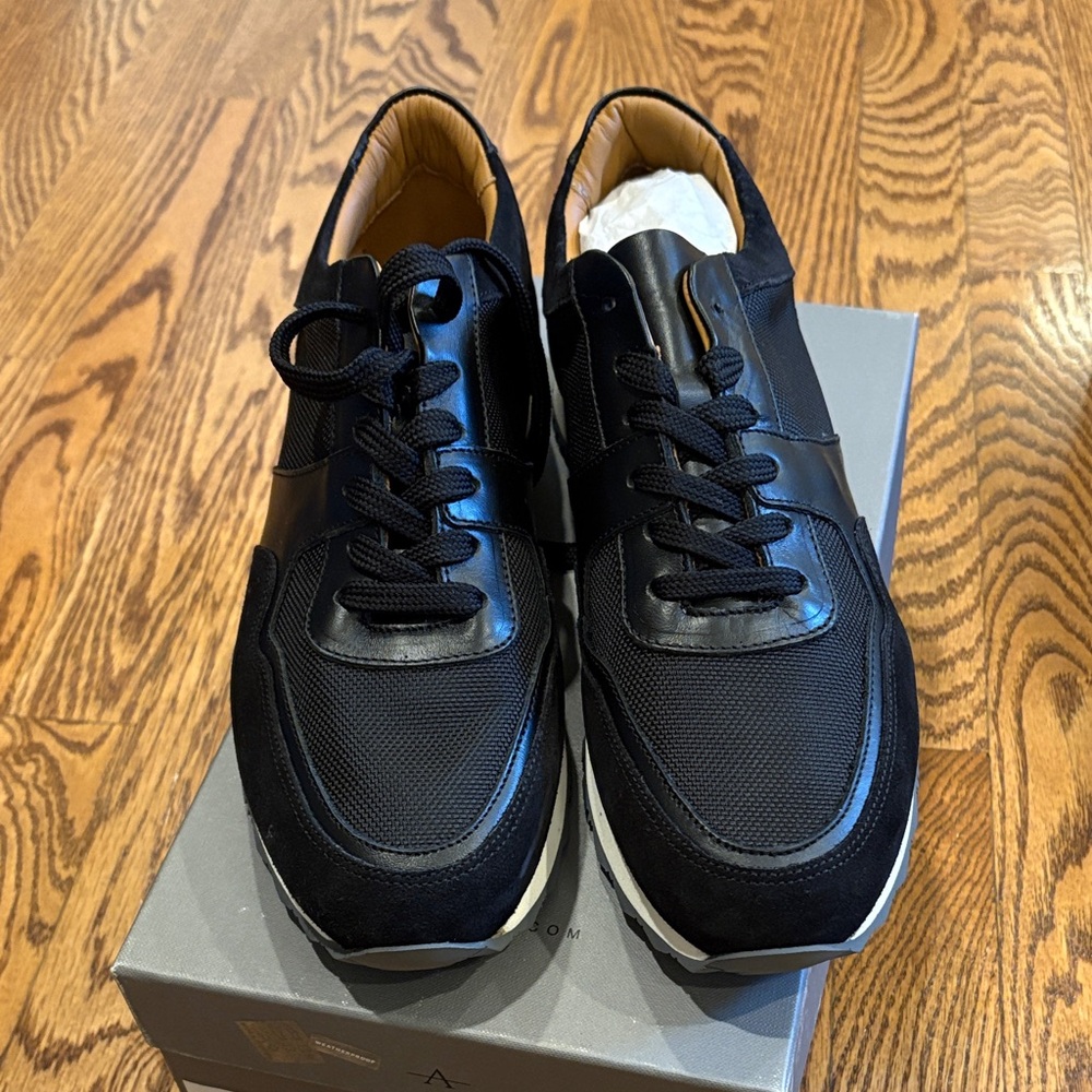 Aquatalia Men's Black Suede and Mesh Sneakers